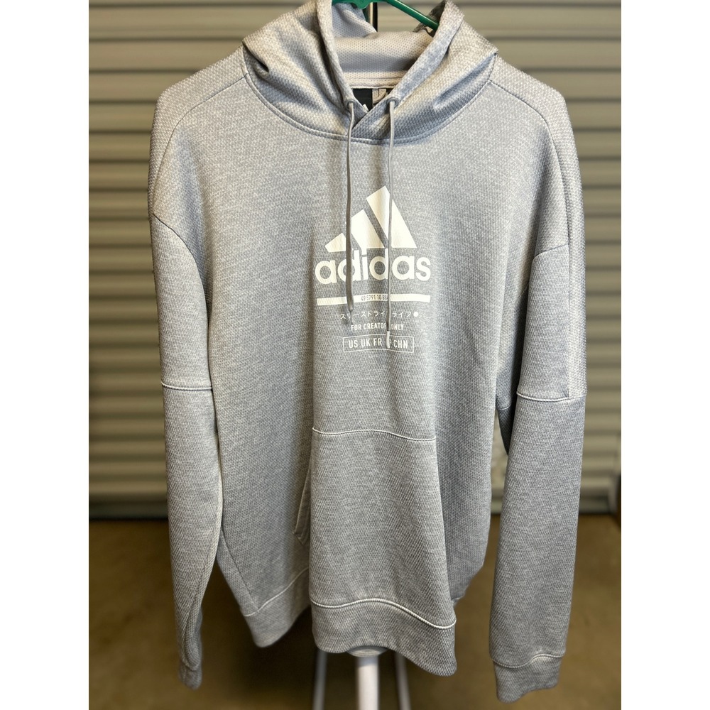 Adidas Hoodie Mens L Gray For Creators Only Graphic Textured Athletic Pullover